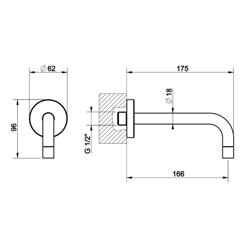 Immagine di Gessi VIA TORTONA bocca a parete P.18 cm, finitura finox brushed nickel 38780#149