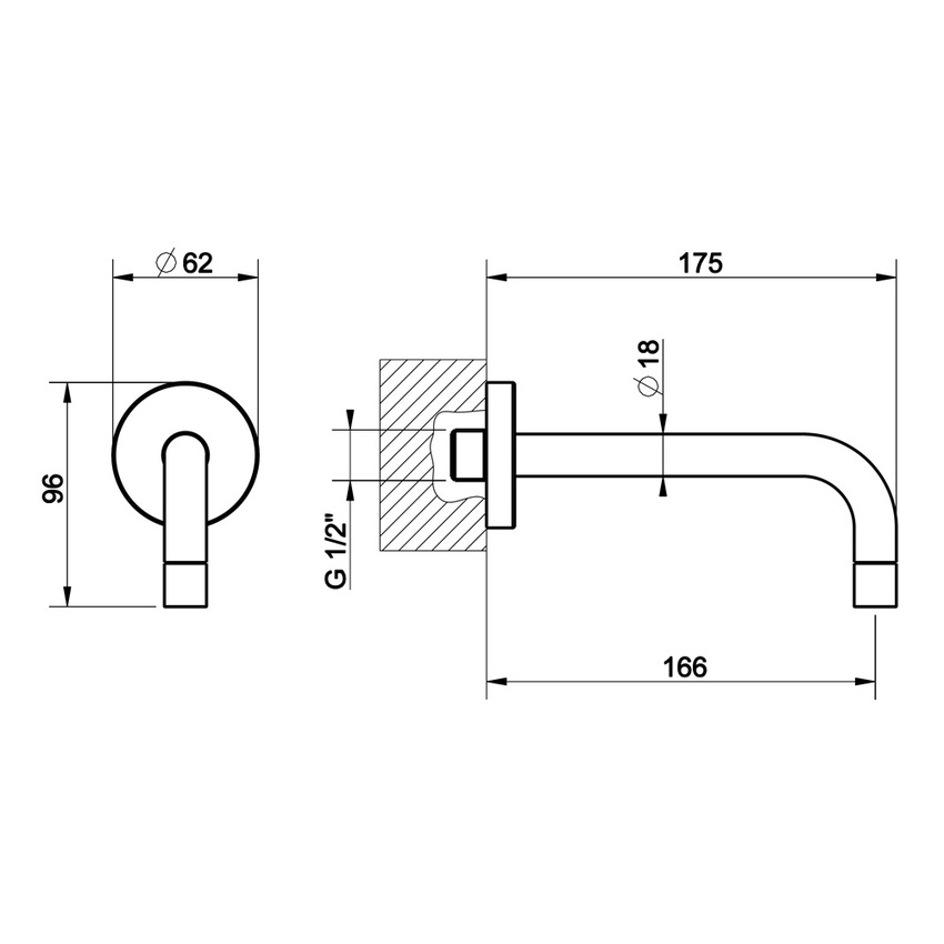 Immagine di Gessi VIA TORTONA bocca a parete P.18 cm, finitura finox brushed nickel 38780#149