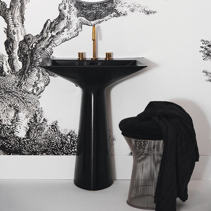 Immagine di Ideal Standard TIPO-Z lavabo freestanding, con 3 fori per rubinetteria, con troppopieno, colore nero finitura lucido T4426V2