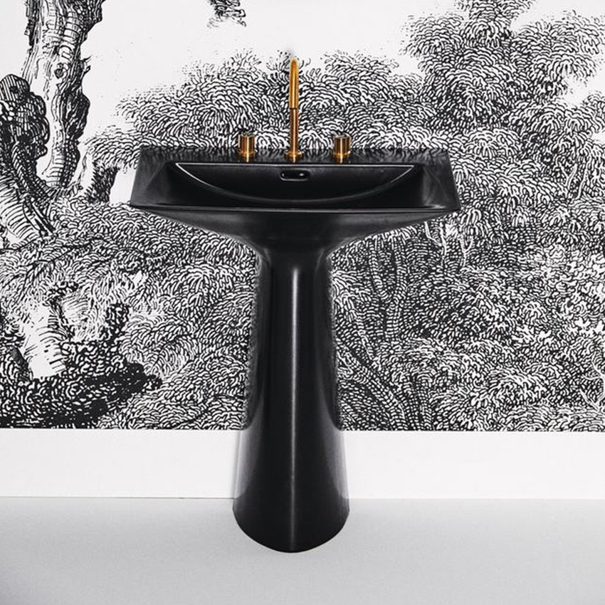 Immagine di Ideal Standard TIPO-Z lavabo freestanding, con 3 fori per rubinetteria, con troppopieno, colore nero finitura lucido T4426V2