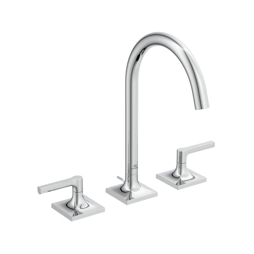 Immagine di Ideal Standard JOY NEO miscelatore a due leve per lavabo, con maniglia lineare, con scarico, bocca girevole, finitura cromo BD144AA
