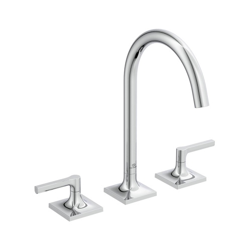 Immagine di Ideal Standard JOY NEO miscelatore a due leve per lavabo, con maniglia lineare, senza scarico, bocca girevole, finitura cromo BD146AA