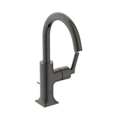 Immagine di Ideal Standard JOY NEO miscelatore monocomando H.27 cm per lavabo, con maniglia lineare laterale, con scarico, con bocca girevole, finitura magnetic grey BD147A5