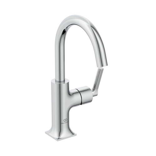 Immagine di Ideal Standard JOY NEO miscelatore monocomando H.27 cm per lavabo, con maniglia lineare laterale, senza scarico, con bocca girevole, finitura cromo BD148AA