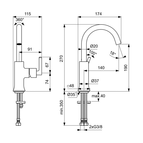 Immagine di Ideal Standard JOY NEO miscelatore monocomando H.27 cm per lavabo, con maniglia lineare laterale, senza scarico, con bocca girevole, finitura cromo BD148AA