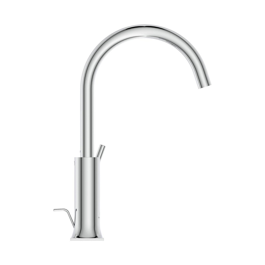 Immagine di Ideal Standard JOY NEO miscelatore monocomando H.31 cm per lavabo, con maniglia lineare laterale, con scarico, con bocca girevole, finitura cromo BD149AA
