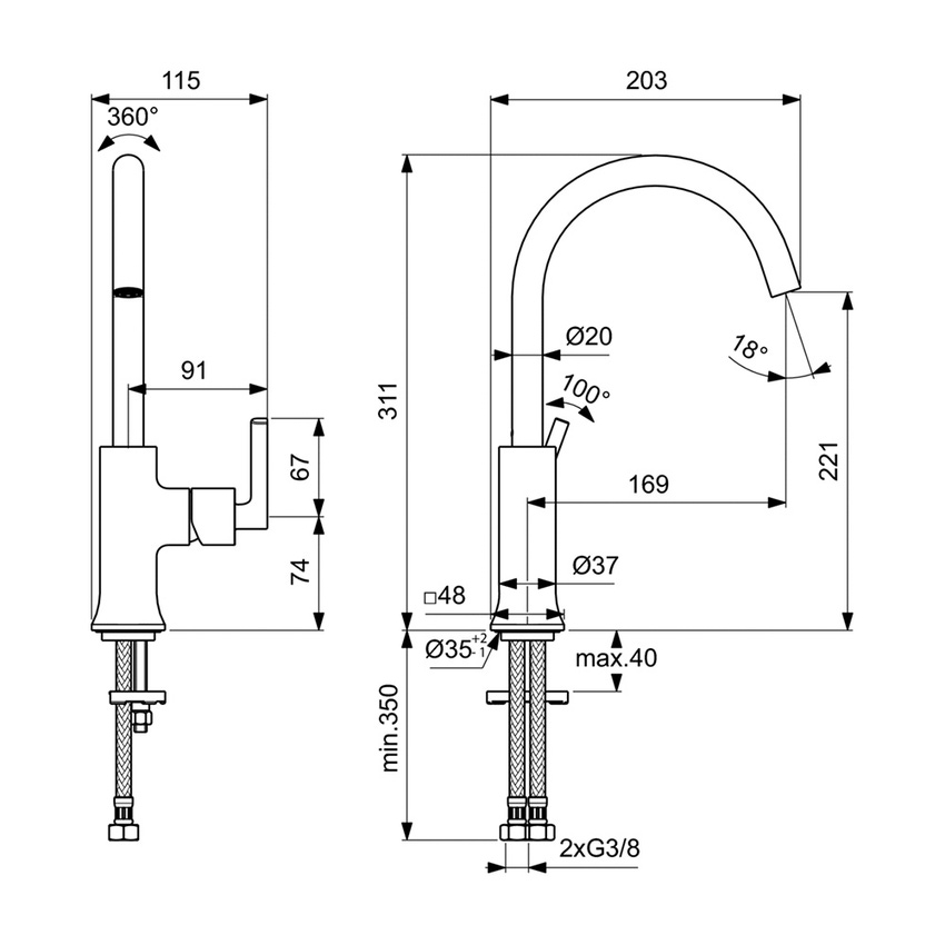 Immagine di Ideal Standard JOY NEO miscelatore monocomando H.31 cm per lavabo, con maniglia lineare laterale, senza scarico, con bocca girevole, finitura cromo BD150AA