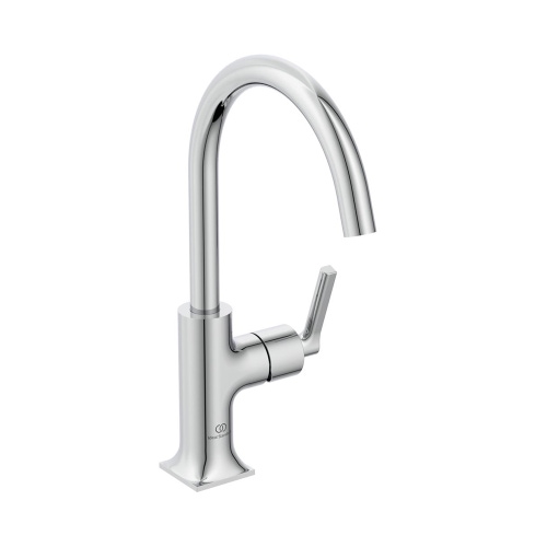 Immagine di Ideal Standard JOY NEO miscelatore monocomando H.31 cm per lavabo, con maniglia lineare laterale, senza scarico, con bocca girevole, finitura cromo BD150AA