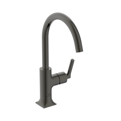 Immagine di Ideal Standard JOY NEO miscelatore monocomando H.31 cm per lavabo, con maniglia lineare laterale, senza scarico, con bocca girevole, finitura magnetic grey BD150A5