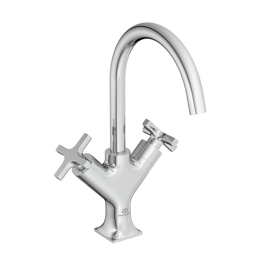 Immagine di Ideal Standard JOY NEO miscelatore monocomando per lavabo, con maniglia a croce, con scarico, con bocca girevole, finitura cromo BD151AA