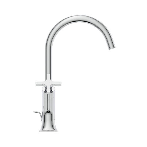 Immagine di Ideal Standard JOY NEO miscelatore monocomando per lavabo, con maniglia a croce, con scarico, con bocca girevole, finitura cromo BD151AA