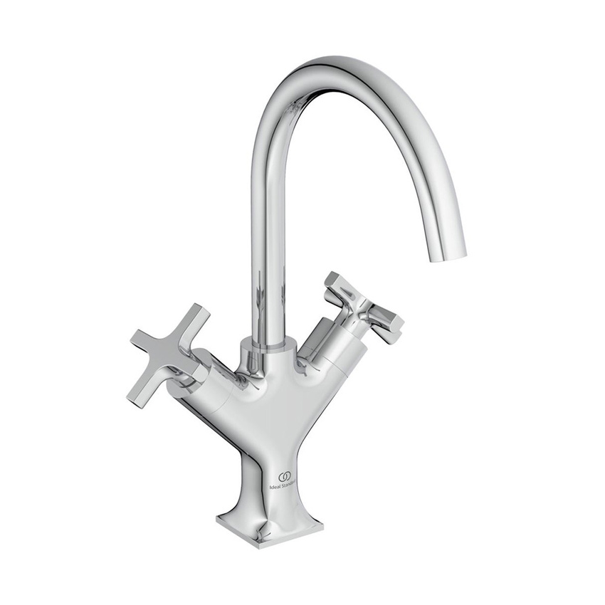 Immagine di Ideal Standard JOY NEO miscelatore monocomando per lavabo, con maniglia a croce, senza scarico, con bocca girevole, finitura cromo BD152AA