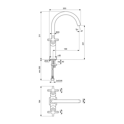 Immagine di Ideal Standard JOY NEO miscelatore monocomando per lavabo, con maniglia a croce, senza scarico, con bocca girevole, finitura magnetic grey BD152A5