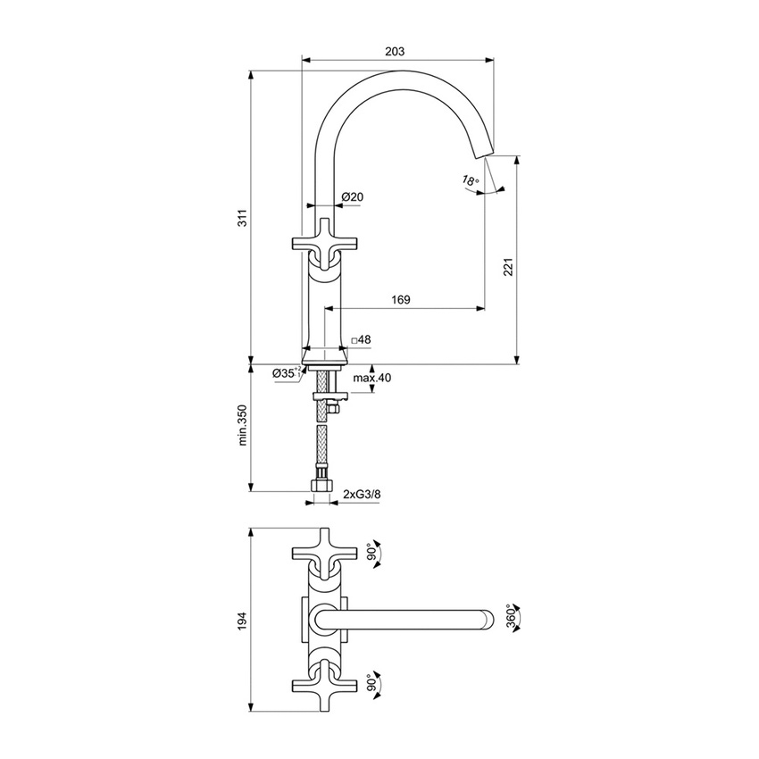Immagine di Ideal Standard JOY NEO miscelatore monocomando per lavabo, con maniglia a croce, senza scarico, con bocca girevole, finitura magnetic grey BD152A5