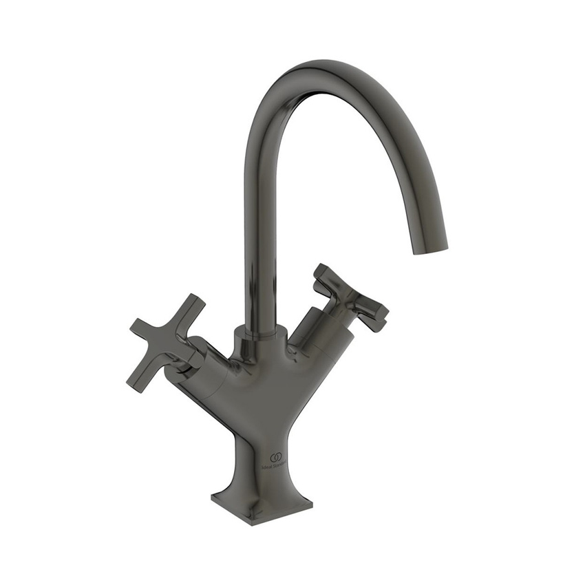 Immagine di Ideal Standard JOY NEO miscelatore monocomando per lavabo, con maniglia a croce, senza scarico, con bocca girevole, finitura magnetic grey BD152A5