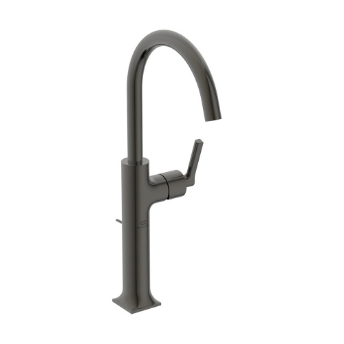 Immagine di Ideal Standard JOY NEO miscelatore monocomando da appoggio su piano, maniglia lineare laterale, con bocca girevole, con scarico, finitura magnetic grey BD155A5