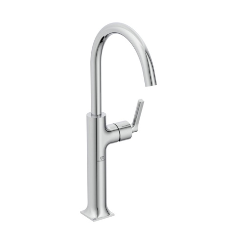 Immagine di Ideal Standard JOY NEO miscelatore monocomando da appoggio su piano, maniglia lineare laterale, con bocca girevole, senza scarico, finitura cromo BD156AA