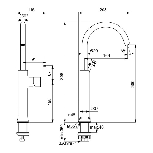 Immagine di Ideal Standard JOY NEO miscelatore monocomando da appoggio su piano, maniglia lineare laterale, con bocca girevole, senza scarico, finitura magnetic grey BD156A5