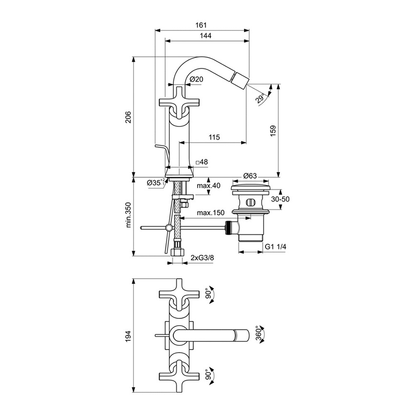 Immagine di Ideal Standard JOY NEO miscelatore bidet a due leve, con maniglia a croce, finitura cromo BD157AA
