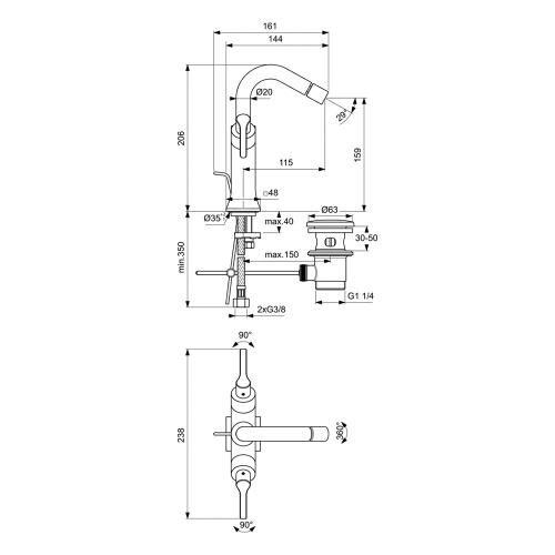 Immagine di Ideal Standard JOY NEO miscelatore bidet a due leve, con maniglia lineare, finitura magnetic grey BD441A5