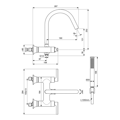 Immagine di Ideal Standard JOY NEO miscelatore meccanico esterno per vasca o doccia, a due leve, maniglia lineare, finitura cromo BD163AA