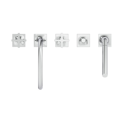 Immagine di Ideal Standard JOY NEO gruppo bordo vasca a 5 fori, con bocca di erogazione, due leve a croce, deviatore e doccetta, finitura cromo BD164AA