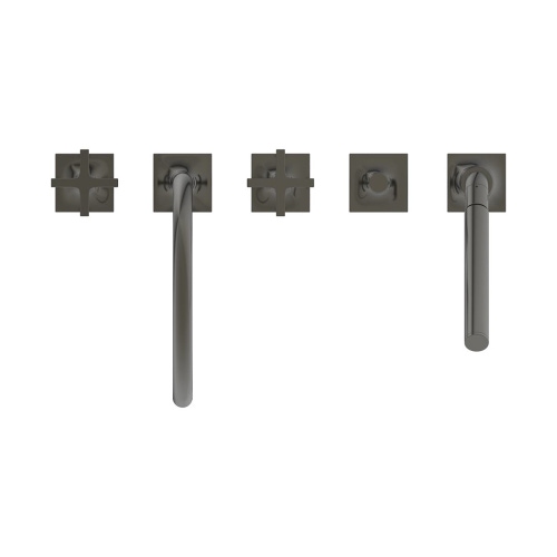 Immagine di Ideal Standard JOY NEO gruppo bordo vasca a 5 fori, con bocca di erogazione, due leve a croce, deviatore e doccetta, finitura magnetic grey BD164A5