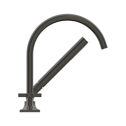 Immagine di Ideal Standard JOY NEO gruppo bordo vasca a 5 fori, con bocca di erogazione, due leve a croce, deviatore e doccetta, finitura magnetic grey BD164A5