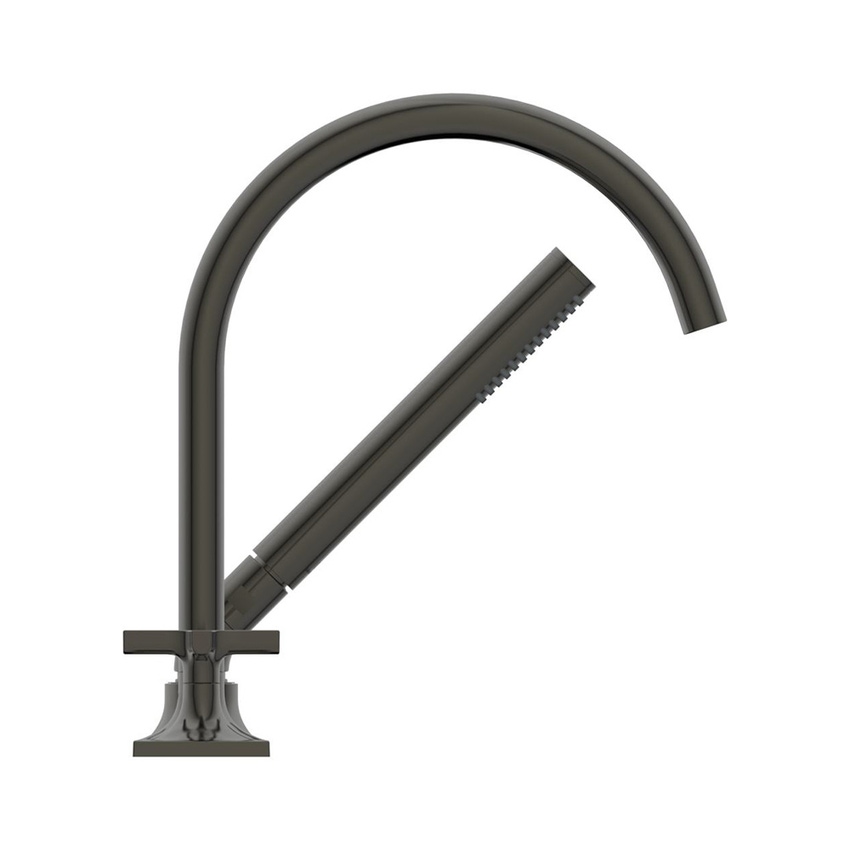 Immagine di Ideal Standard JOY NEO gruppo bordo vasca a 5 fori, con bocca di erogazione, due leve a croce, deviatore e doccetta, finitura magnetic grey BD164A5