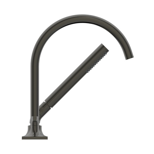 Immagine di Ideal Standard JOY NEO gruppo bordo vasca a 5 fori, con bocca di erogazione, due leve lineari, deviatore e doccetta, finitura magnetic grey BD165A5