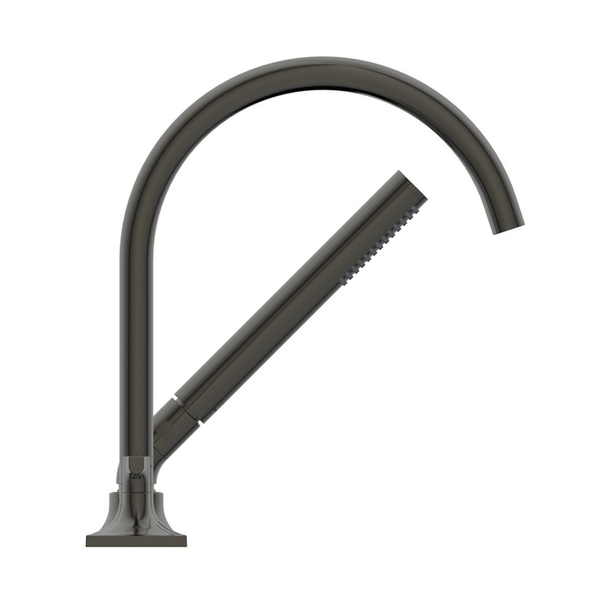 Immagine di Ideal Standard JOY NEO gruppo bordo vasca a 5 fori, con bocca di erogazione, due leve lineari, deviatore e doccetta, finitura magnetic grey BD165A5