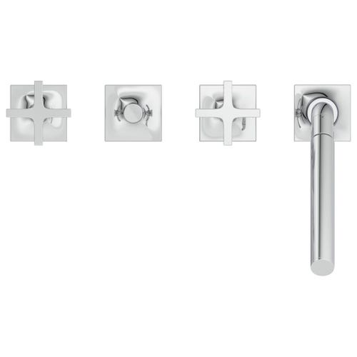 Immagine di Ideal Standard JOY NEO gruppo bordo vasca a 4 fori, con due leve a croce, deviatore e doccetta, finitura cromo BD166AA