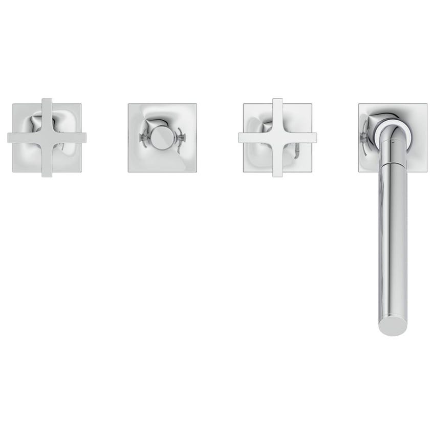 Immagine di Ideal Standard JOY NEO gruppo bordo vasca a 4 fori, con due leve a croce, deviatore e doccetta, finitura cromo BD166AA