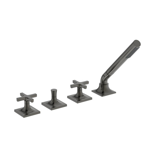 Immagine di Ideal Standard JOY NEO gruppo bordo vasca a 4 fori, con due leve a croce, deviatore e doccetta, finitura magnetic grey BD166A5