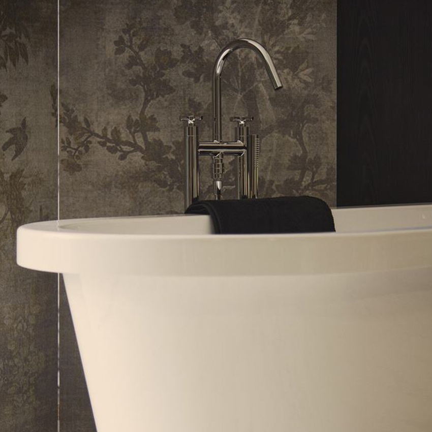 Immagine di Ideal Standard JOY NEO miscelatore freestanding per vasca, con bocca di erogazione, due leve a croce, deviatore e doccetta, corpo incasso incluso, finitura cromo BD168AA