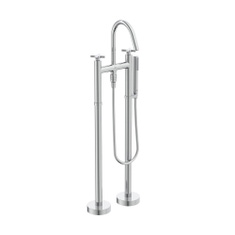 Immagine di Ideal Standard JOY NEO miscelatore freestanding per vasca, con bocca di erogazione, due leve a croce, deviatore e doccetta, corpo incasso incluso, finitura cromo BD168AA