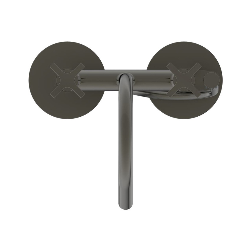 Immagine di Ideal Standard JOY NEO miscelatore freestanding per vasca, con bocca di erogazione, due leve a croce, deviatore e doccetta, corpo incasso incluso, finitura magnetic grey BD168A5