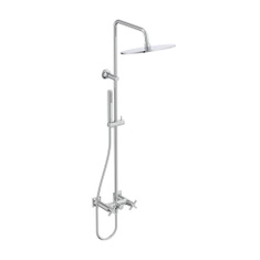 Immagine di Ideal Standard JOY NEO colonna doccia meccanica, con miscelatore a due leve, deviatore, maniglie a croce, soffione Ø 30 cm, doccetta e tubo flessibile, finitura cromo BD158AA