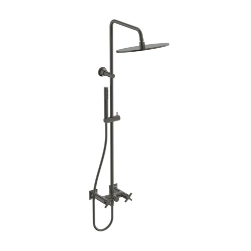 Immagine di Ideal Standard JOY NEO colonna doccia meccanica, con miscelatore a due leve, deviatore, maniglie a croce, soffione Ø 30 cm, doccetta e tubo flessibile, finitura magnetic grey BD158A5