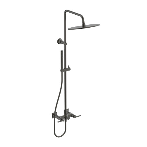 Immagine di Ideal Standard JOY NEO colonna doccia meccanica, con miscelatore a due leve, deviatore, maniglie lineari, soffione Ø 30 cm, doccetta e tubo flessibile, finitura magnetic grey BD159A5