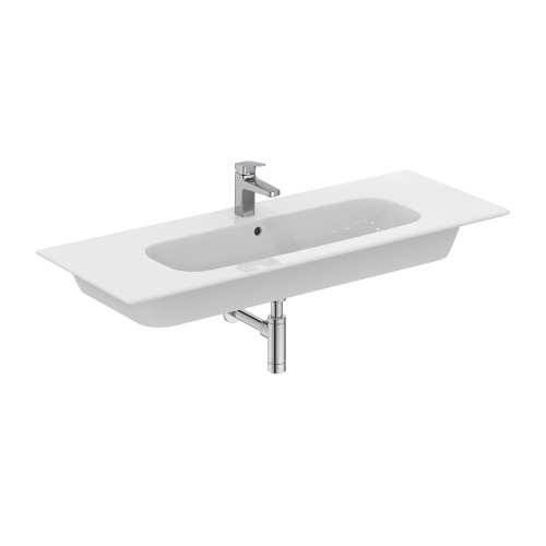 Immagine di Ideal Standard I.LIFE A set con mobile sottolavabo L.120 cm, 2 cassetti, colore bianco finitura opaco e lavabo L.120 cm con foro rubinetteria e troppopieno, colore bianco finitura opaco T5258DU+T462201
