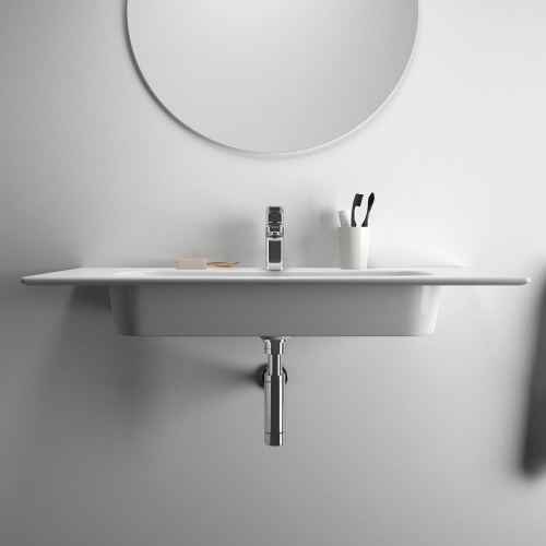 Immagine di Ideal Standard I.LIFE A set con mobile sottolavabo L.100 cm, 2 cassetti, colo bianco finitura opaco e lavabo L.84 cm con foro rubinetteria e troppopieno, colore bianco finitura opaco T5257DU+T462101