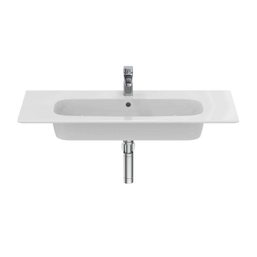 Immagine di Ideal Standard I.LIFE A set con mobile sottolavabo L.100 cm, 2 cassetti, colo bianco finitura opaco e lavabo L.84 cm con foro rubinetteria e troppopieno, colore bianco finitura opaco T5257DU+T462101