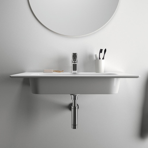Immagine di Ideal Standard I.LIFE A set con mobile sottolavabo L.60 cm, 2 cassetti, colo bianco finitura opaco e lavabo L.60 cm con foro rubinetteria e troppopieno, colore bianco finitura lucido T5255DU+T461901