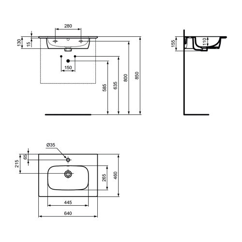 Immagine di Ideal Standard I.LIFE A set con mobile sottolavabo L.60 cm, 2 cassetti, colo bianco finitura opaco e lavabo L.60 cm con foro rubinetteria e troppopieno, colore bianco finitura lucido T5255DU+T461901