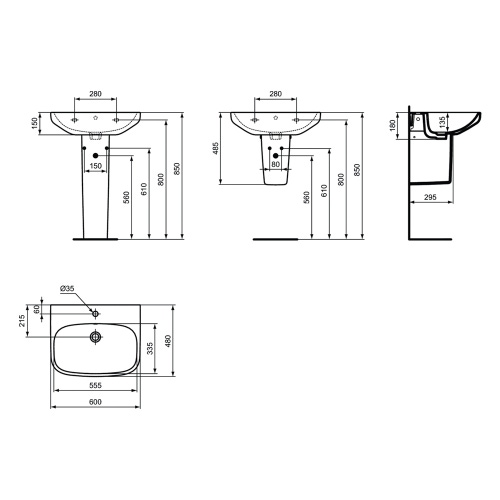 Immagine di Ideal Standard I.LIFE A lavabo sospeso o da appoggio L.60 cm, monoforo, con troppopieno, colore bianco finitura lucido T451101