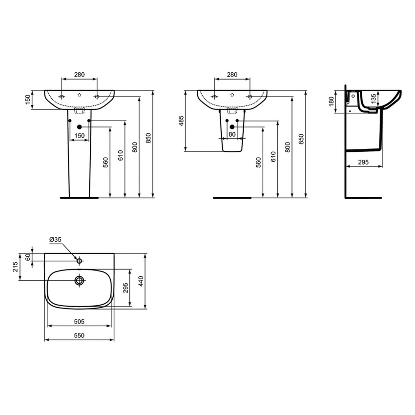 Immagine di Ideal Standard I.LIFE A lavabo sospeso o da appoggio L.55 cm, monoforo, con troppopieno, colore bianco finitura lucido T451201