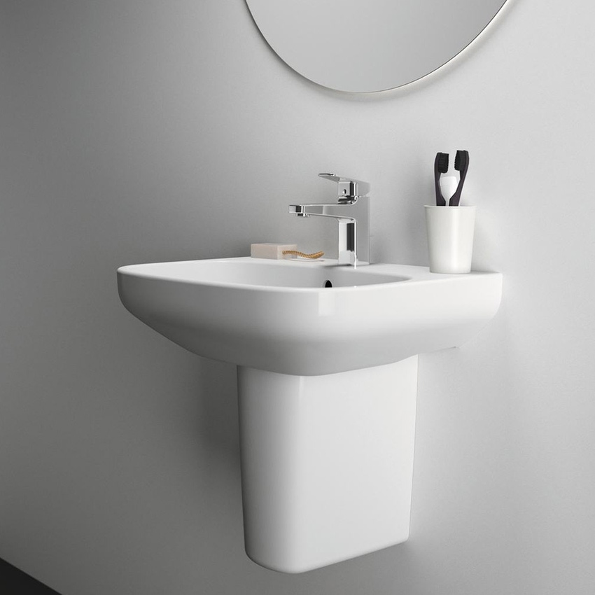 Immagine di Ideal Standard I.LIFE A lavabo sospeso o da appoggio L.55 cm, monoforo, con troppopieno, colore bianco finitura lucido T451201