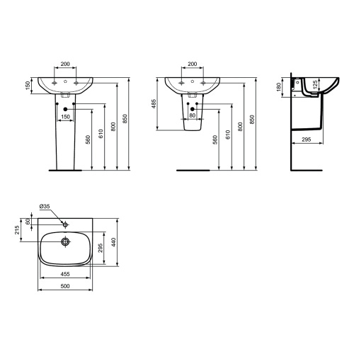Immagine di Ideal Standard I.LIFE A lavabo sospeso o da appoggio L.50 cm, monoforo, con troppopieno, colore bianco finitura lucido T451301