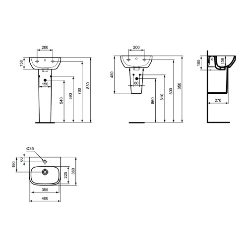 Immagine di Ideal Standard I.LIFE A lavamani L.40 cm, monoforo, con troppopieno, colore bianco finitura lucido T451401